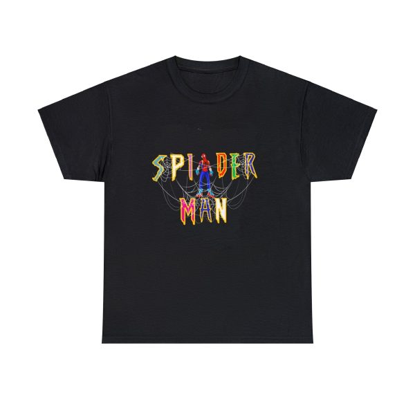Colorful Spiderman Word Design Unisex Black T-shirt